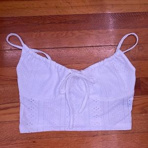 White drawstring crop top